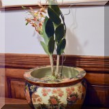 P50. Satsuma style fish bowl planter with silk plant. - $75 
